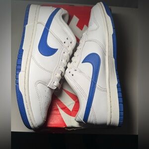 Nike Dunk Low Retro White and Royal Blue Athletic Shoes